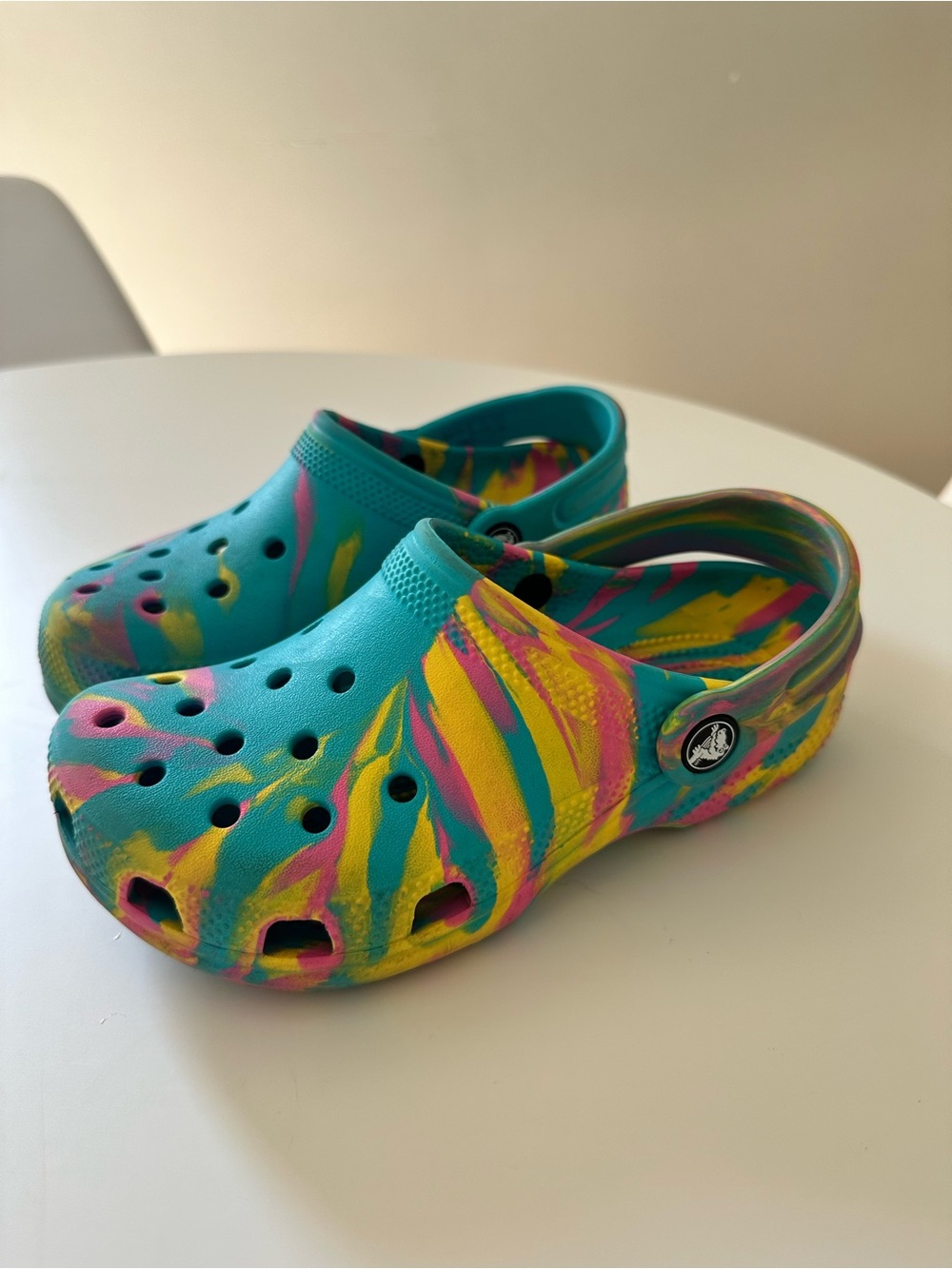 CROCS Kids' Tie-Dye Teal, Yellow & Pink Clogs